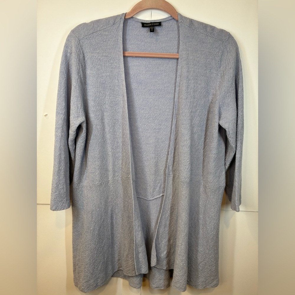 Eileen Fisher 100% ItalianWool Gray Textured Open-Front Cardigan Women’s Medium